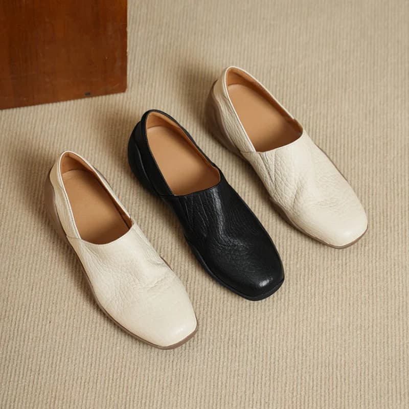 Spring Autumn 2026 Fall Women Loafers Genuine Sheepskin Upper Platform Heel Slip On Solid Color Minimalist Style Shoes G78