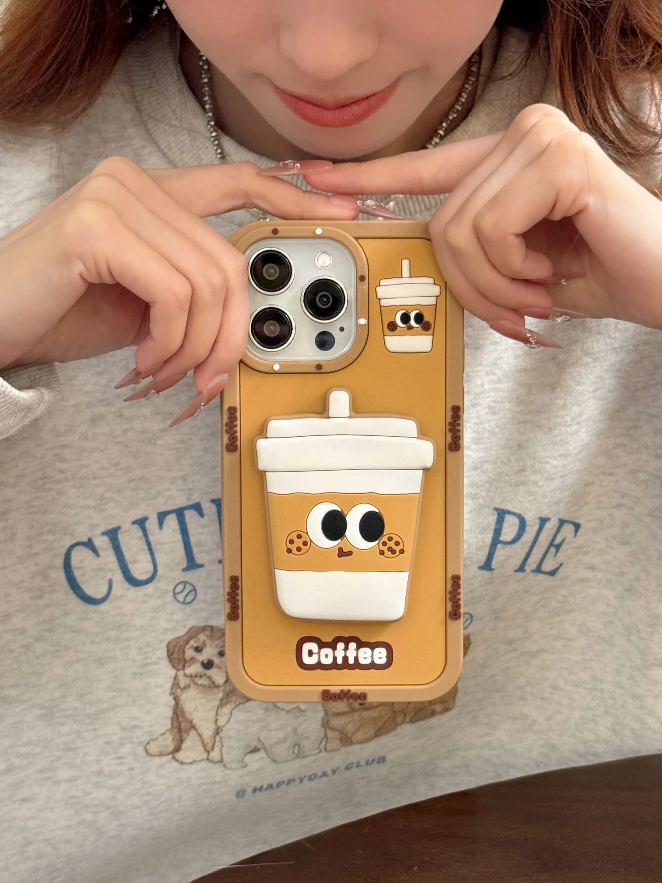 3D Coffee Cup Phone Case For iPhone17 16 15 14 13 12Pro Max Retro Brown Cartoon Coffee Bean Soft Silicone Shockproof Cover