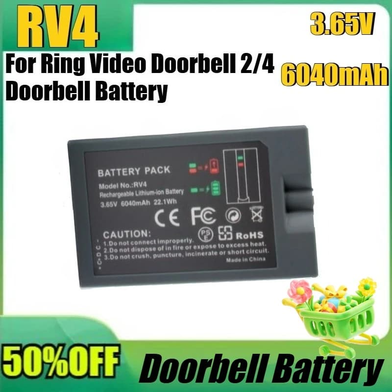 3.65V6040mAh RV4 High Quality Battery New Battery for Ring Video Doorbell 2/4,for Stick Up Cam Solar Replace V4,Doorbell Battery