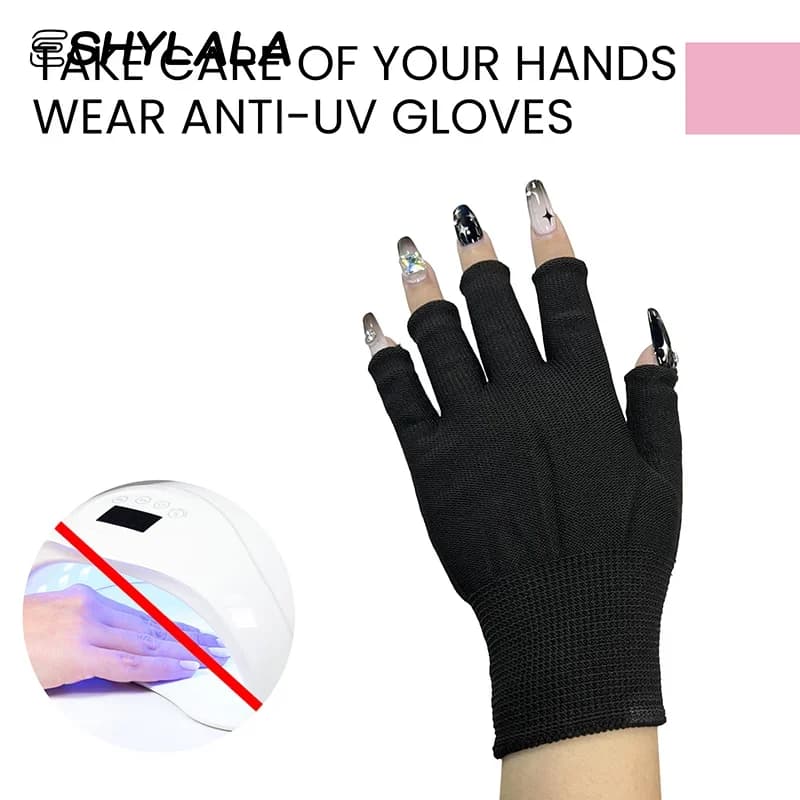 1 pair of black slim nail gloves anti UV shield gloves black UV gel without finger tools for nail manicure LED lamp nail dryer