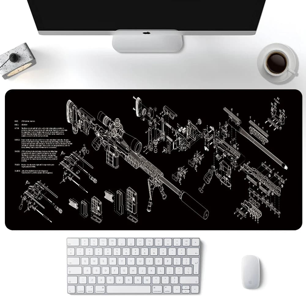Arma da fuoco Grande Tappetino per mouse fresco Tappetino da scrivania da gioco Parti di pistola Tappetino per mouse Tappetino per mouse per fucile per computer 900x400mm Accessori per giocatori AR15 AK47