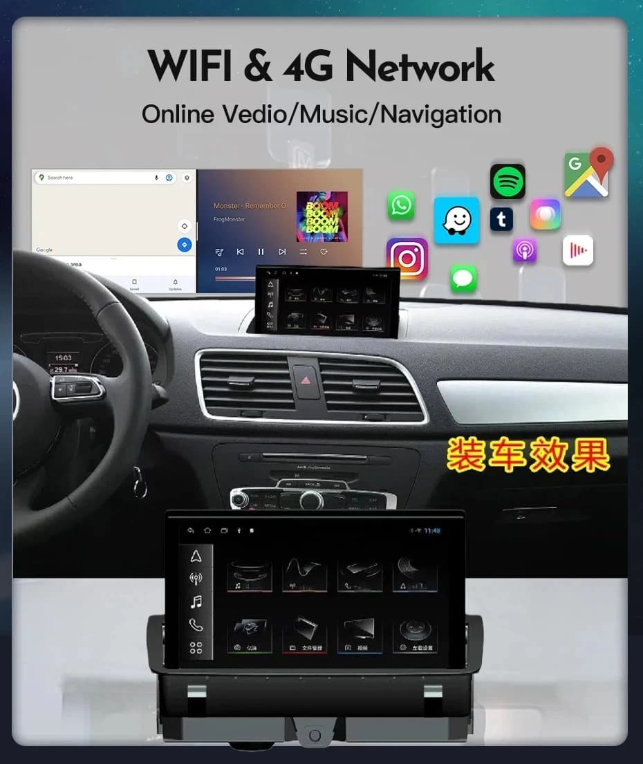 Autoradio Android 13 Originale per Audi Q3 2012-2019 con Navigatore GPS, Stereo, Lettore Multimediale Video e CarPlay