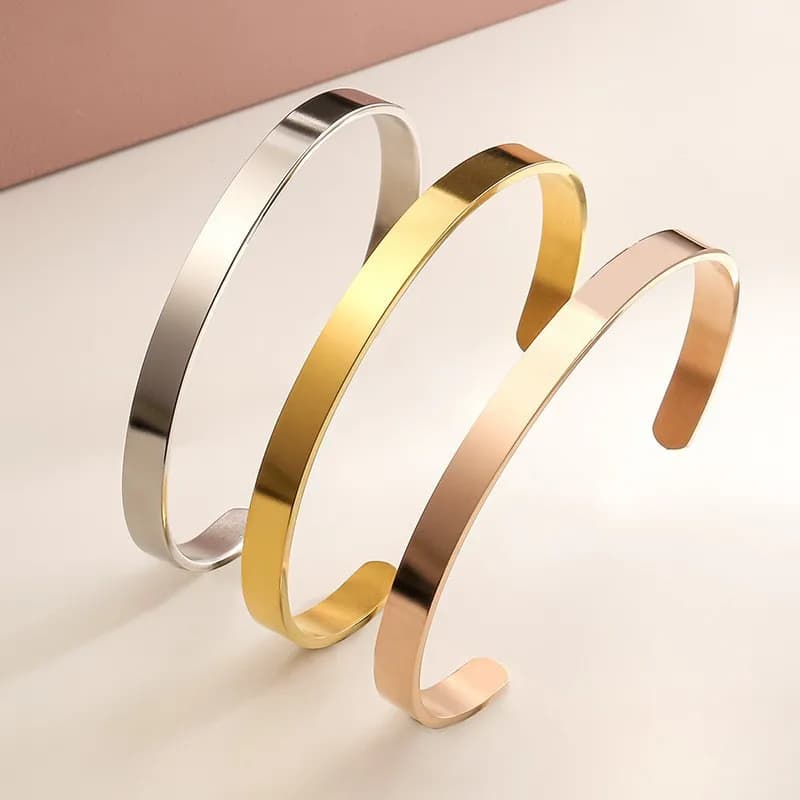 New 4 mm classic straight adjustable polished stainless steel bracelet