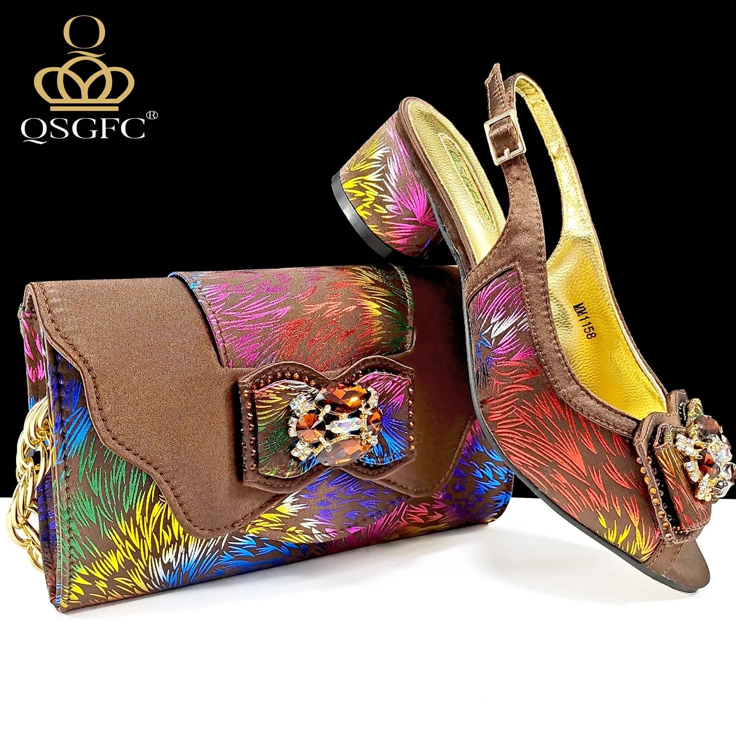 QSGFC Nuovo design stile nigeriano scarpe con tacco da donna e borsa elegante set borsa abbinata ai colori scarpe da donna per festa di nozze