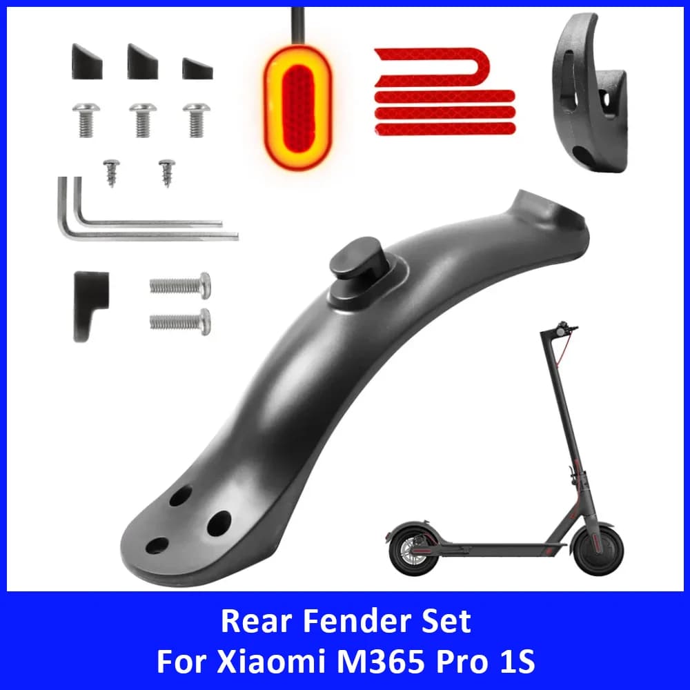 Set Parafango Posteriore per Xiaomi M365 Pro 1S, Supporto Parafango Posteriore, Luce Posteriore, Adesivo Riflettente, Gancio, Accessori per Monopattino Elettrico