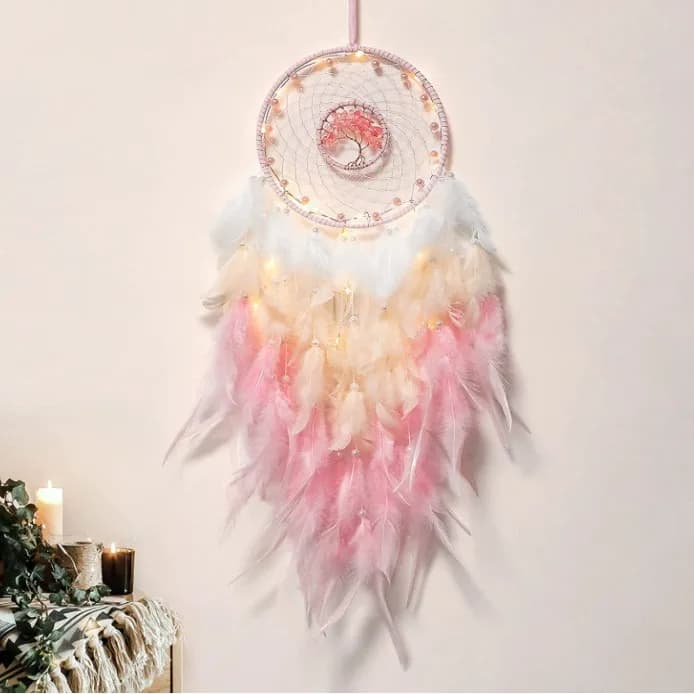 Creative Life Tree Feather Wind Chime Decorative Hanging Ornament Style Bedroom Window Sill Decor European Style Rope M...