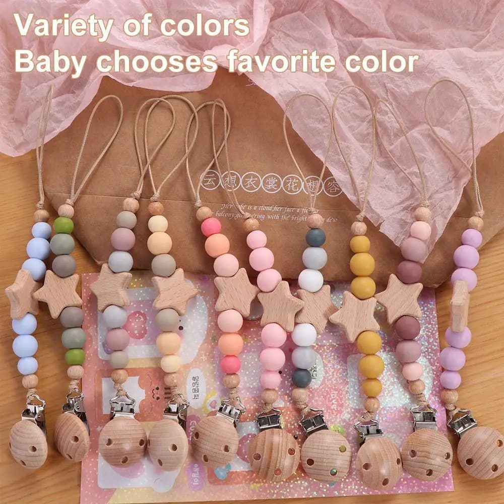Simpatici fermagli per capezzoli in legno per bambini, per bambini, massaggiagengive, giocattoli, cinghie, porta ciuccio, clip per ciuccio, catena per ciuccio per bambini