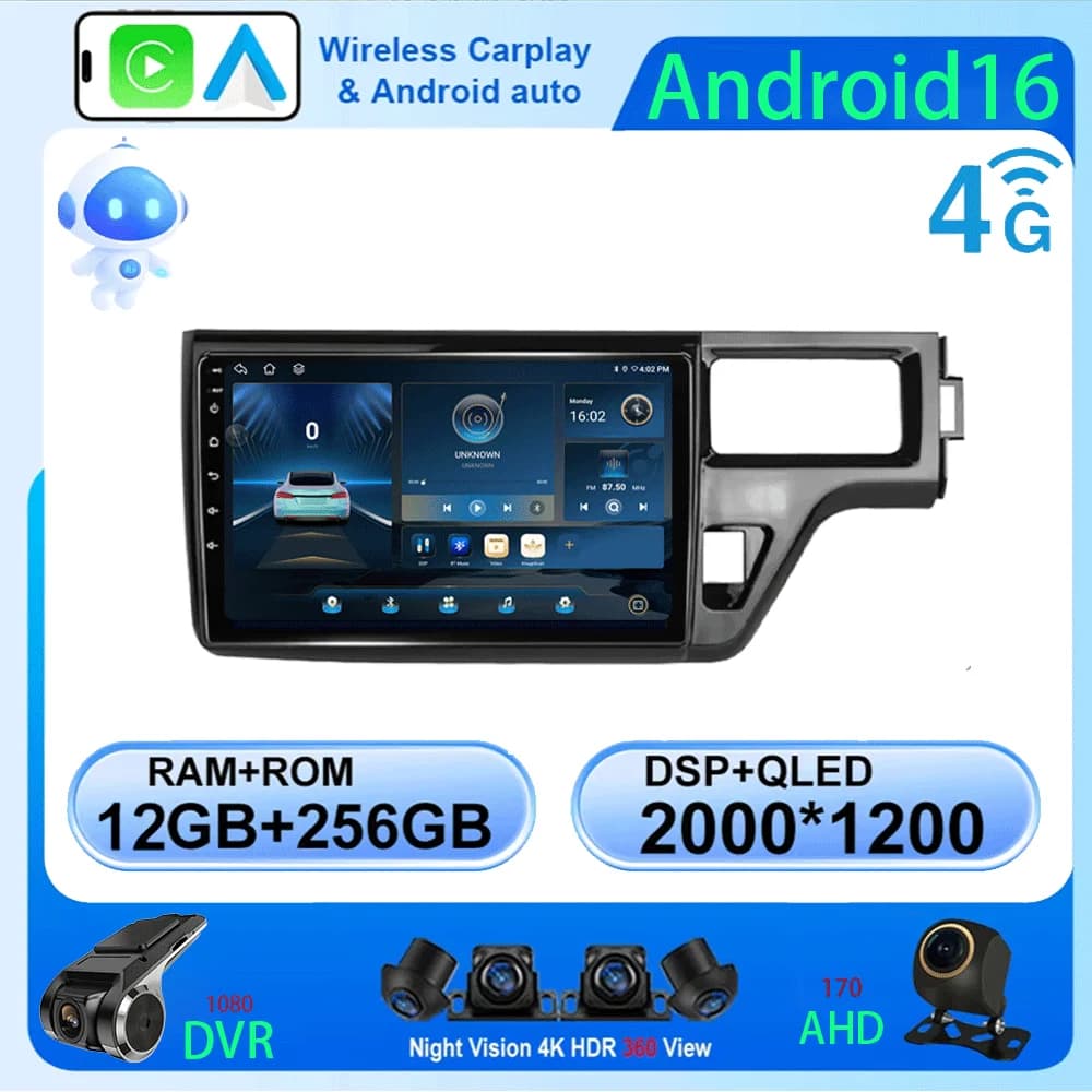 Autoradio Android 16 CarPlay Android Auto per Honda Stepwgn 5 2015-2021, lettore multimediale video 2din, schermo stereo con navigazione GPS