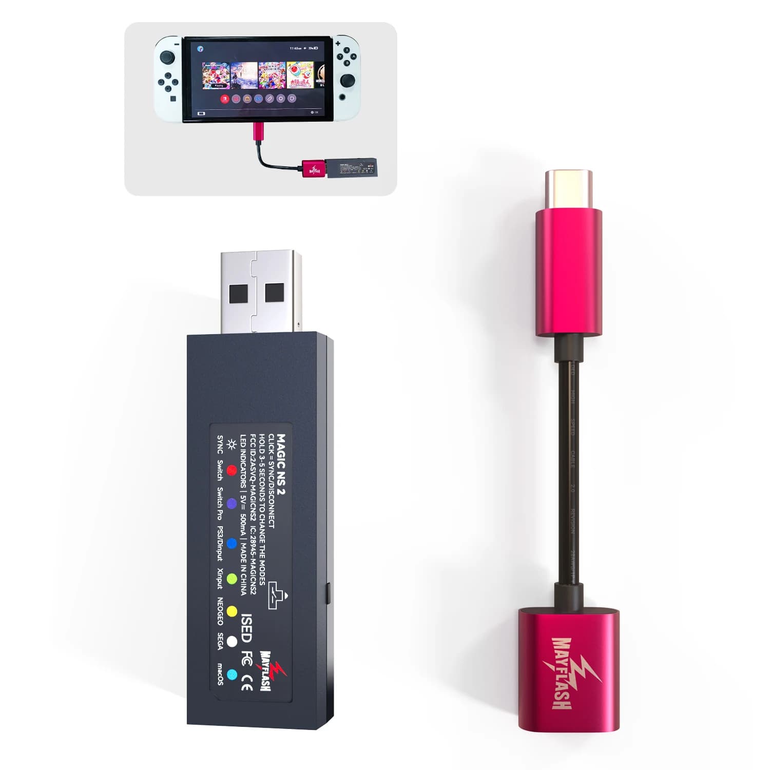 MAYFLASH Magic NS 2 Wireless USB Adapter for S witch/ 2, Windows/Raspberry Pi Compatible with Xb Series X/ S, PS5 Controller