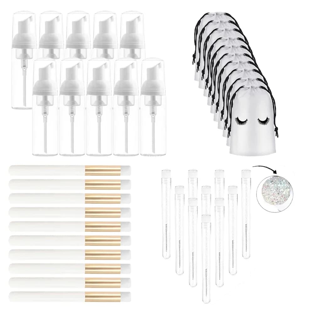 40 pcs/lot 60ML Brush for Eyelash Shampoo Foam empty bottle set includes 10 pieces brush for cleaning 10 pieces brush for Mascara 10 pieces storage bag