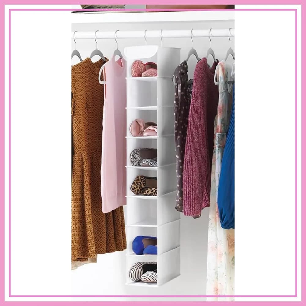 Organizzatore per scarpe da appendere a 8 ripiani per armadio, 11,5"D x 5,5"W x 41"H, bianco