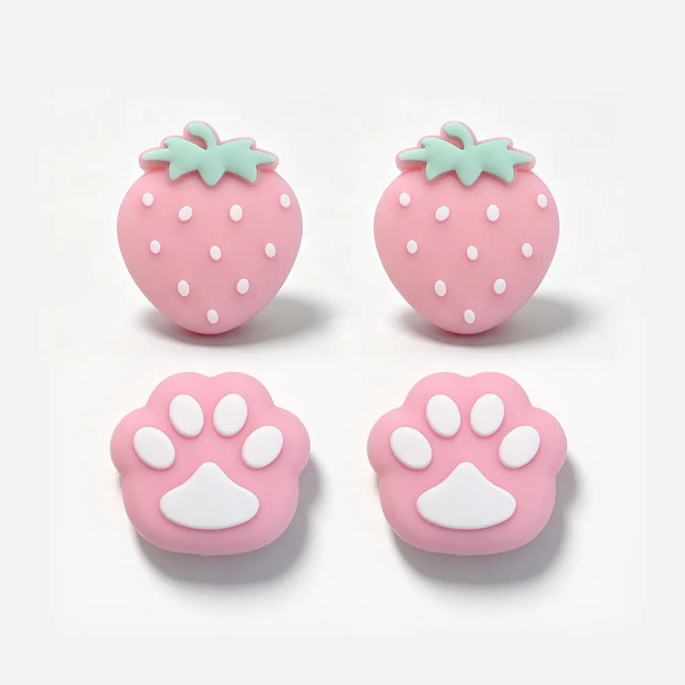 Cute Silicone Strawberry 4PCS Thumb Grips Caps for Switch 2/2 PRO FOR PS4/5 XBOX Joysticks Button Cap Protector Case