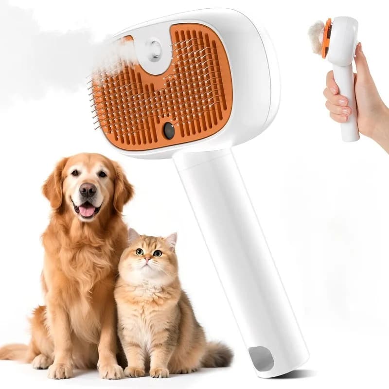 Strumento portatile per toelettatura animali domestici 4 in 1: spazzola a vapore per cani e gatti Pettine per rimozione nodi con disinfezione UV e funzione spray