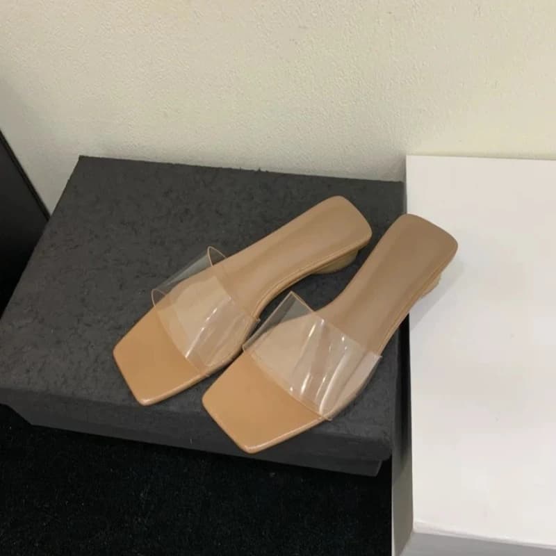 Nuove Ciabatte Estive alla Moda Versatili con Cinturino Trasparente Stile Francese, Ciabatte da Donna con Tacco Spesso Stile Fatato per Esterni