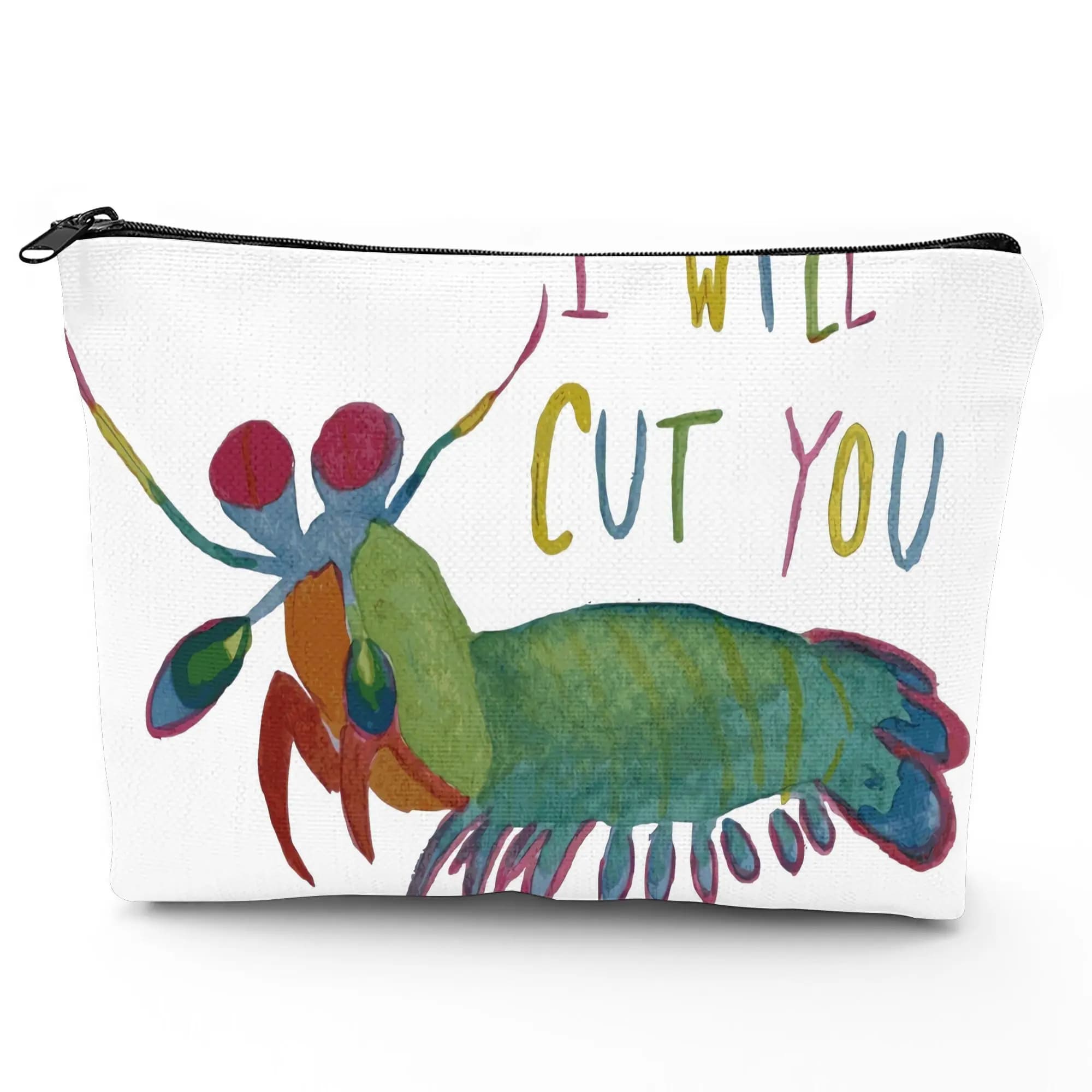 1 pezzo con borsa per il trucco con motivo a granchio - Borsa multifunzionale con cerniera per donna, borsa per riporre gioielli, borsa da viaggio perfetta con cerniera, divertente regalo di compleanno