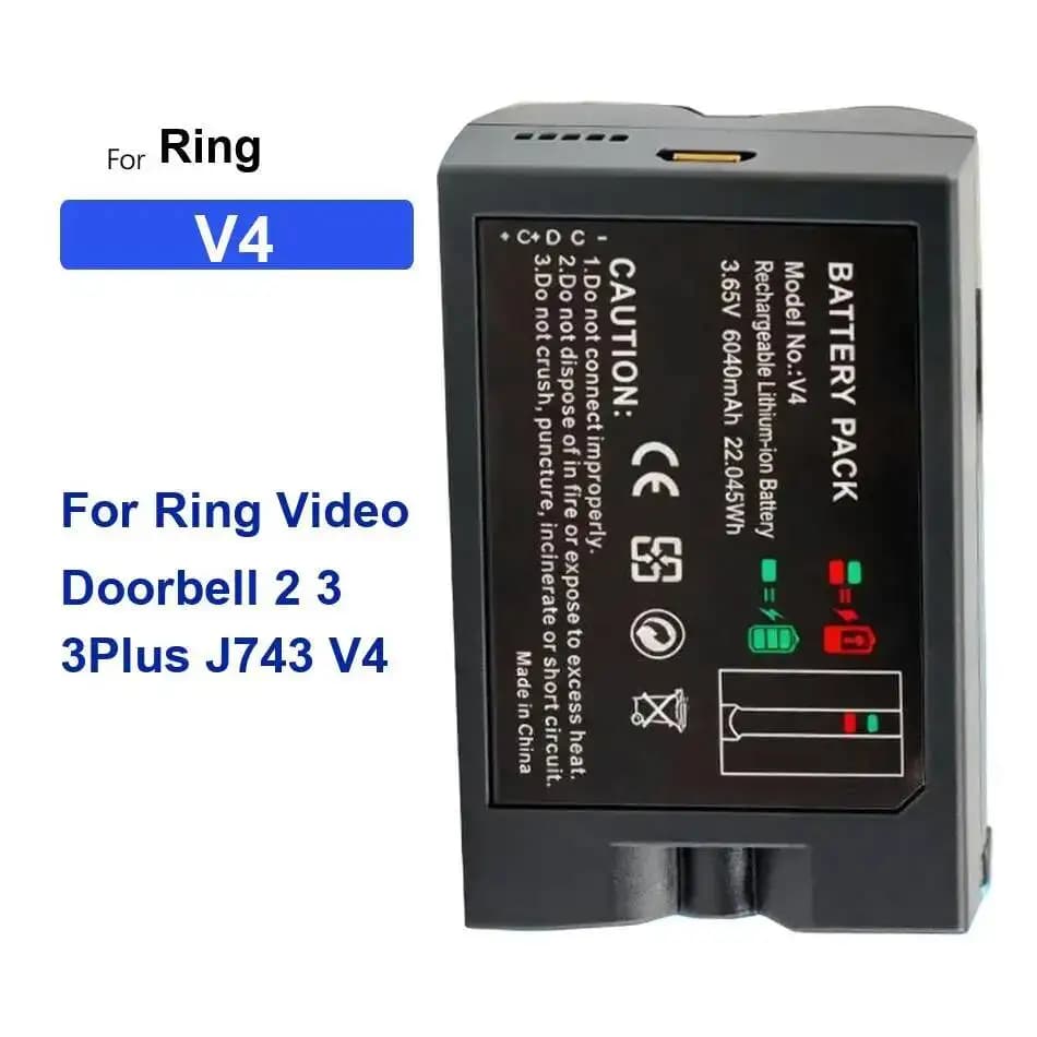 Batteria di monitoraggio per campanello 6040 mAh per Ring Video 2 3 3Plus J743 V4, lunga durata e sicura