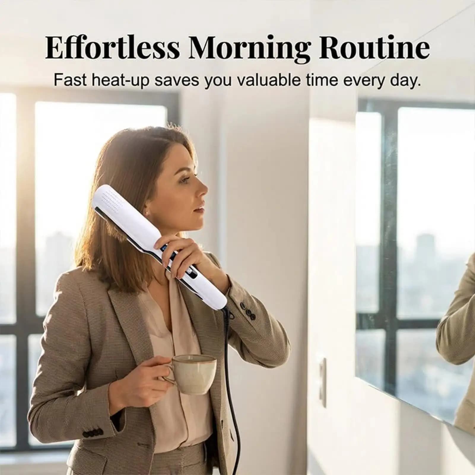 Flat Iron Curler 4 Temp Settings Barber Shop Styling Wand with Negative Ions Care Hair Straightener Curler Combo for Lady Travel