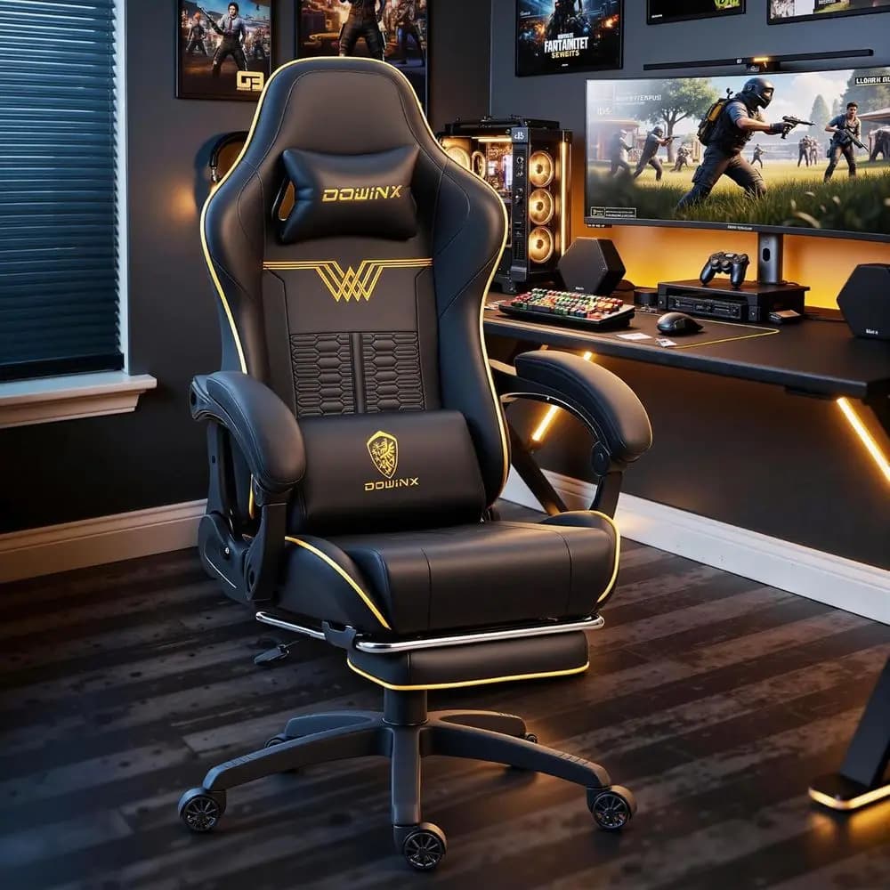 Ergonomic Racing-Style Gaming Chair for 350LBS, Side Recline, Lumbar Massage, High Back with Embroidered Design