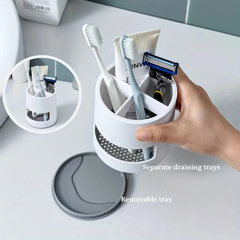 1pc Bathroom Toothbrush Holder, Freestanding Countertop Bathroom Storage Box
