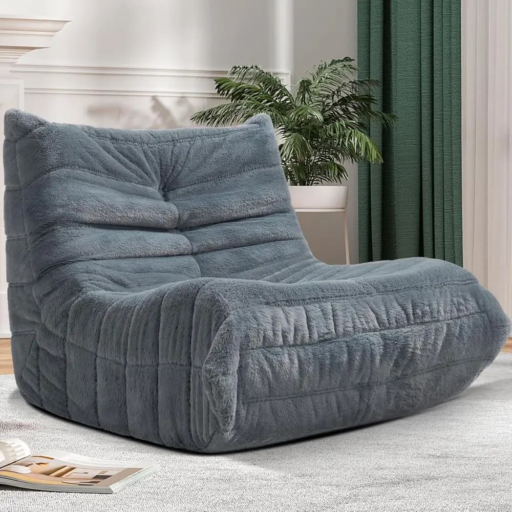 Poltrona a Sacco Imbottita in Memory Foam per Adulti - Grigio Peluche, Ideale per Casa, Appartamento, Gaming