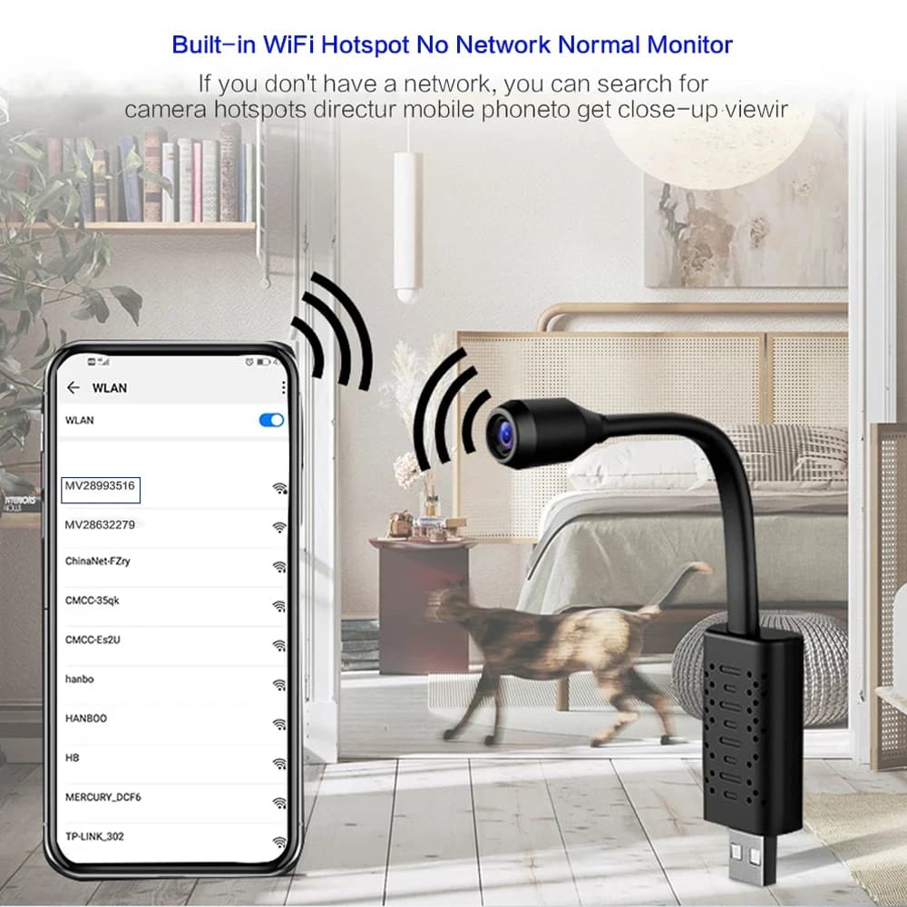 1080P HD Mini Camera USB Wireless Camera 120° Wide Angle Motion Detection Surveillance Micro Camera Supports Remote Monitoring