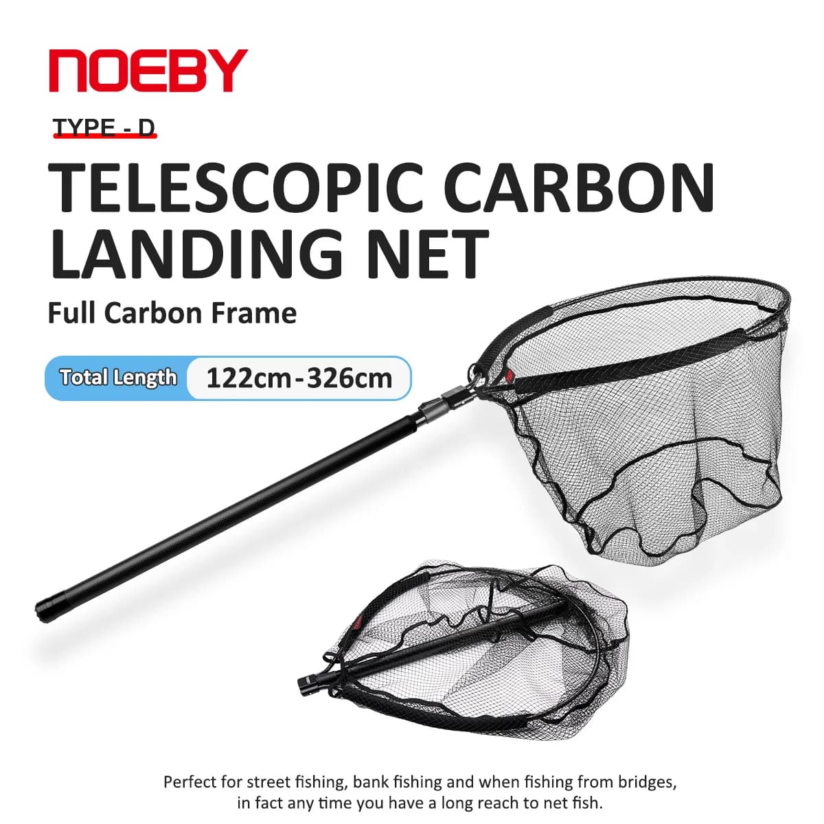 Noeby-Guadino completo con struttura in carbonio, attrezzatura da pesca, galleggiante pieghevole, overlungo, lunghezza 122 cm-326 cm, 60 cm x 50 cm