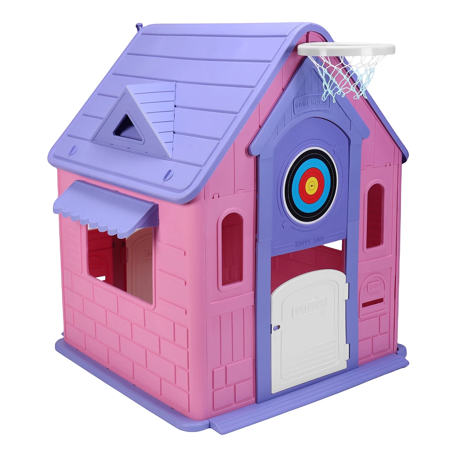 Casetta per Bambini con Canestro da Basket e Bersaglio, Set da Gioco per Interni/Esterni, Casetta da Gioco per Bambini