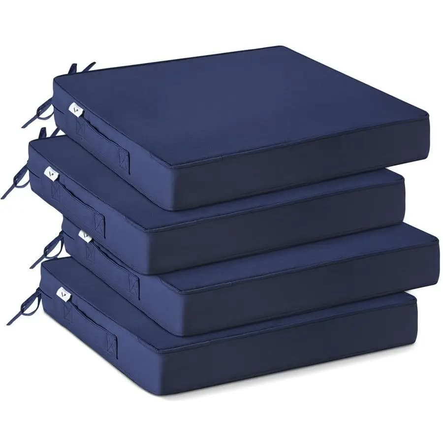 Set of 4 outdoor waterproof chairs cushions for garden furniture, patio chairs cushions with handle and laces, squares O