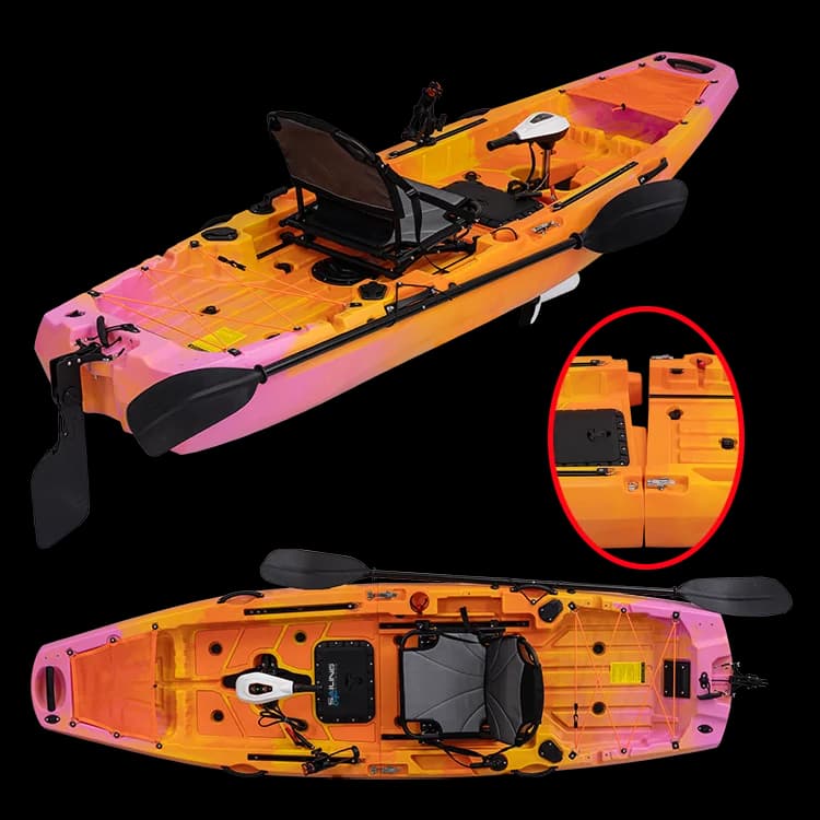 Modular Two-Part Polyethylene Paddle Rowing Boat Open Water Sit-On-Top Sea Kayak for Outdoor Fishing & Surfing Rough Conditions