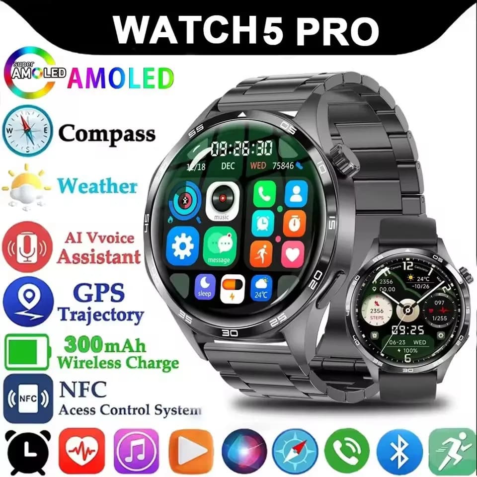 5 Pro GPS NFC Smartwatch Man 360*360 AMOLED Screen Cardiofrequencymeter Bluetooth IP67 Waterproof Men Smartwatch