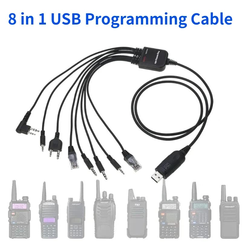 Cavo di programmazione USB 8 in 1 + software CD per Baofeng Kenwood TYT QYT Motorola Yaesu ICOM Walkie Talkie Autoradio