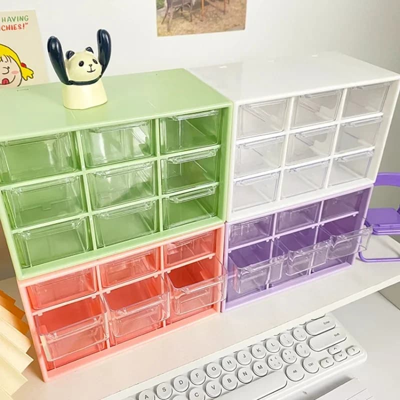 Organizzatore da Scrivania con 9 Scomparti, Cassettiera Trasparente Piccola, Contenitore per Oggetti Vari da Parete per Studenti, Carino