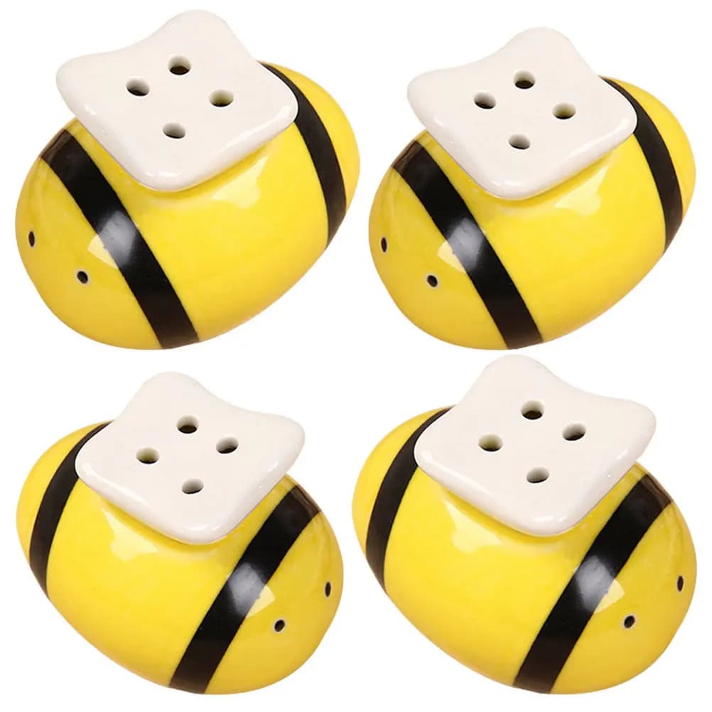 Set di 4 Barattoli in Ceramica a Tema Ape per Spezie, Sale e Pepe, Eleganti Contenitori per Condimenti da Cucina per Casa, Ristorante e Banchetti