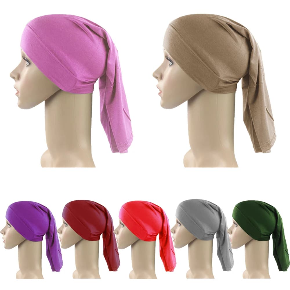 Plain Women Inner Muslim Hijab Headwear Cap Ninja Hat Bone Tube Islam Arab Headwarp Beanie Under Scarf Headcover Turbante Mujer