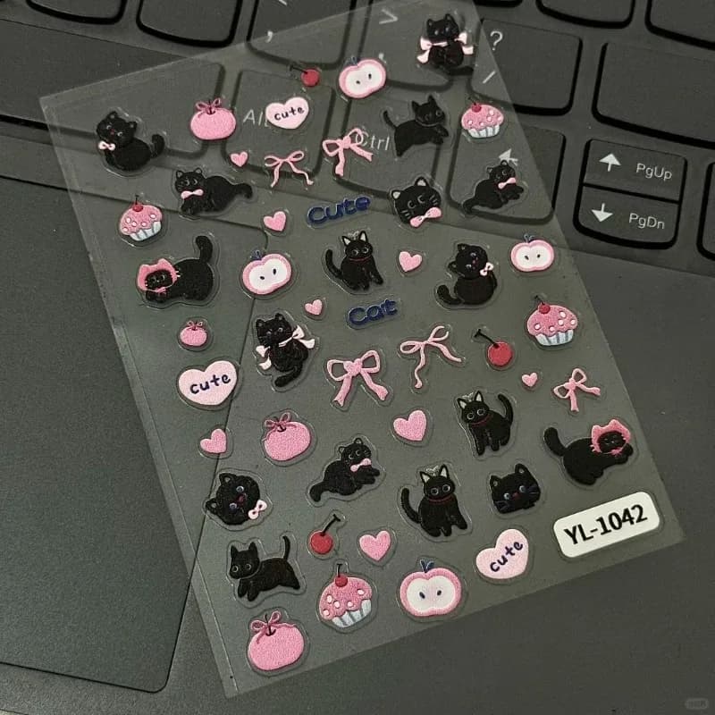 Set di Adesivi 3D Gatto Nero e Fiocco Kawaii, Decalcomanie in Rilievo per Fai da Te, Creazione di Biglietti, Album, Planner, Quaderni e Articoli di Cancelleria