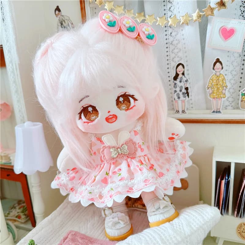 Kawaii Cherry Skirt Idol Girl Doll per 20cm Cute farcito rosa peluche bambola giocattolo vestiti vestito accessorio Anime Soft Kids Toys regali