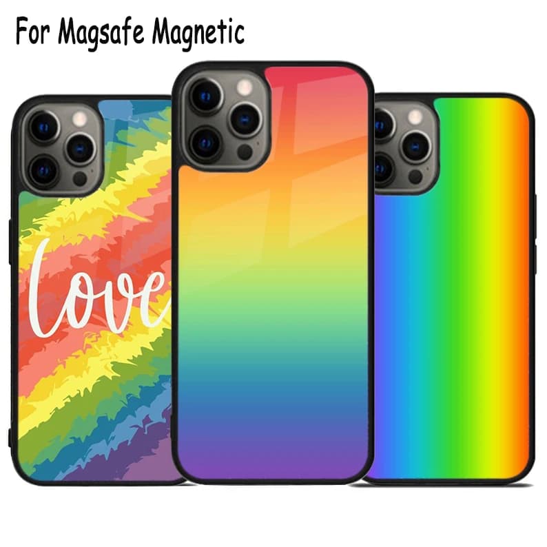 Cover Magnetica Wireless Rainbow Multicolore Pride per iPhone 17 Air 15 16 16e 14 13 11 12 Pro Max Plus con MagSafe