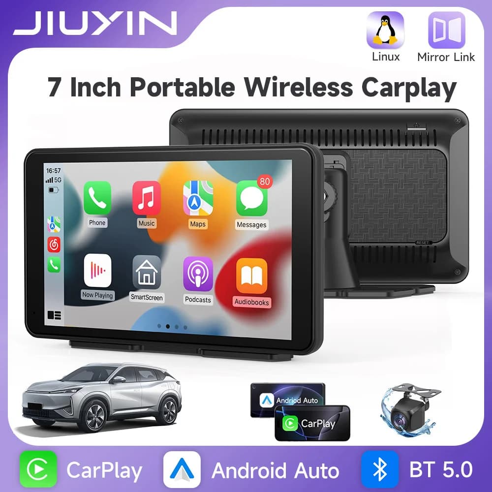 JIUYIN 7 inch universal multimedia autoradio with CarPlay and Android Auto, IPS touch screen, AUX input, USB and rear camera