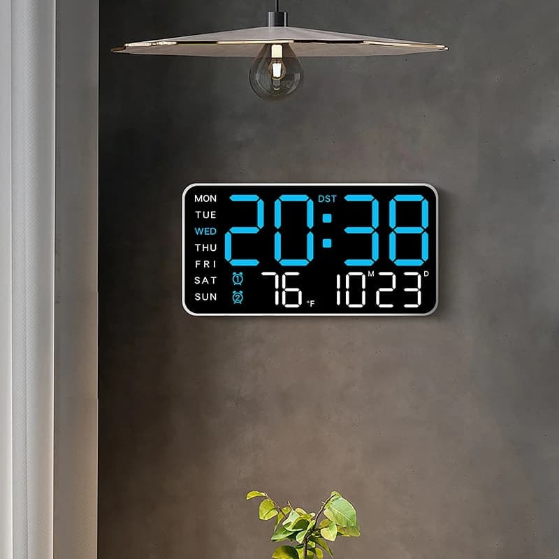 Smart Digital Wall Clock with Temperature, Date and Week Display, Table Alarm for Living and Home