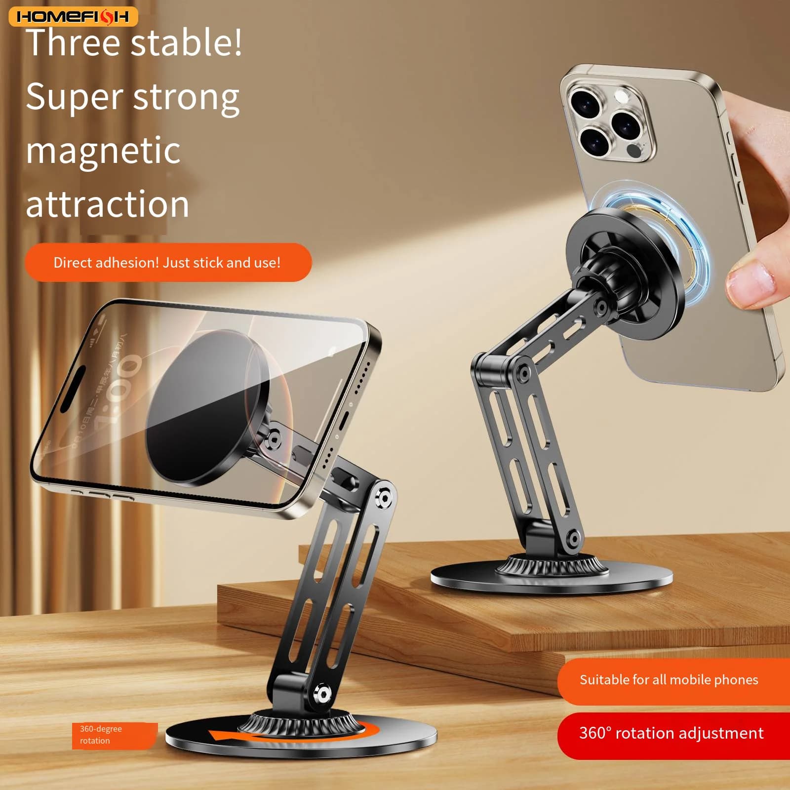 Portable rotating magnetic suction phone desktop lazy stand suitable for Magsafe iPhone 17, 16, 15, 14, 13, 12 Pro Max