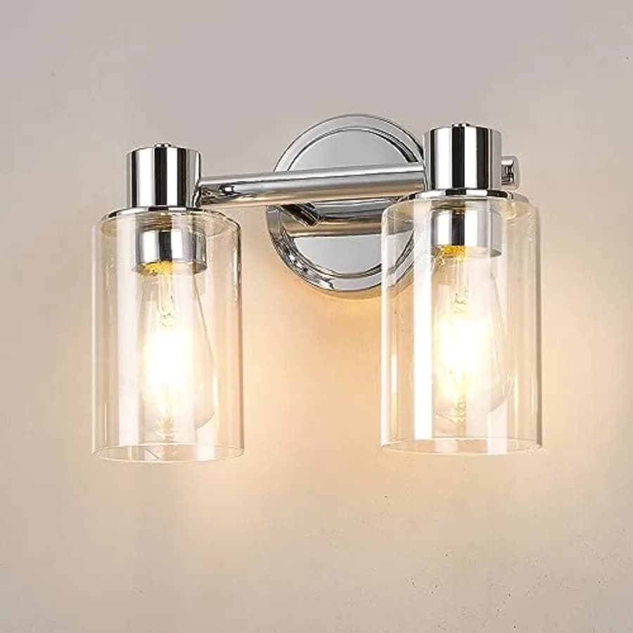 Applique da Bagno con Vetro Trasparente, Illuminazione da Parete Sopra Specchio con Base E6