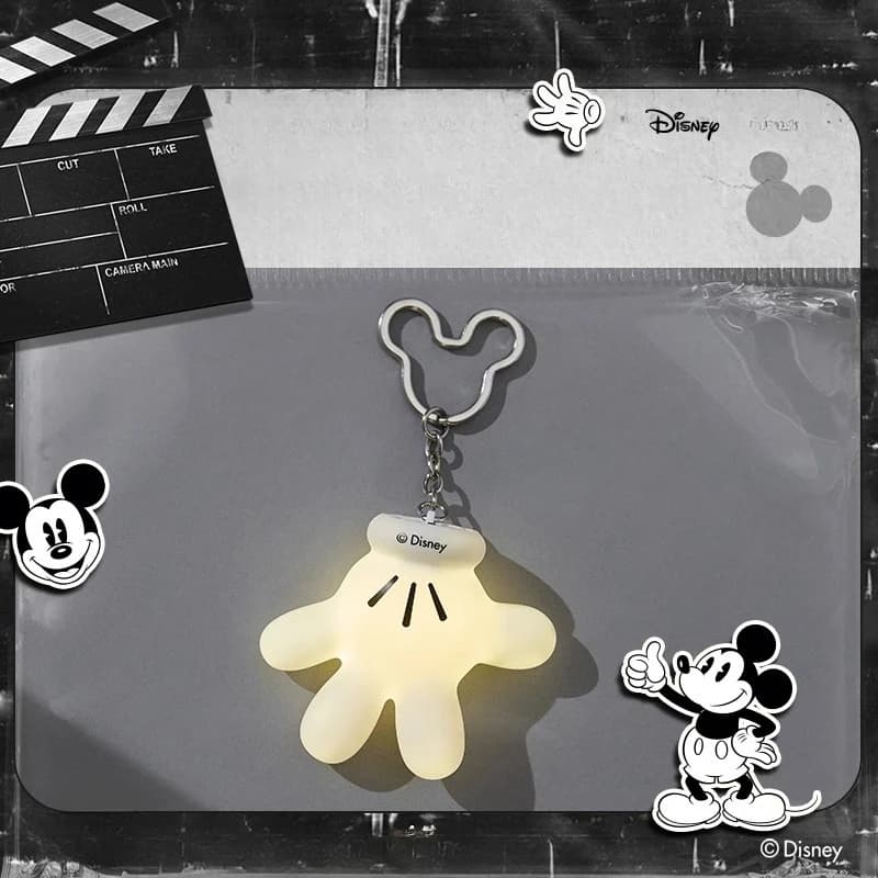 Luminous Keyring Shape of Mickey Mouse Glove, Disney Fun Life Series, Night LED Charm for Bag, Bright Hand Shape Decoration, Original Gift