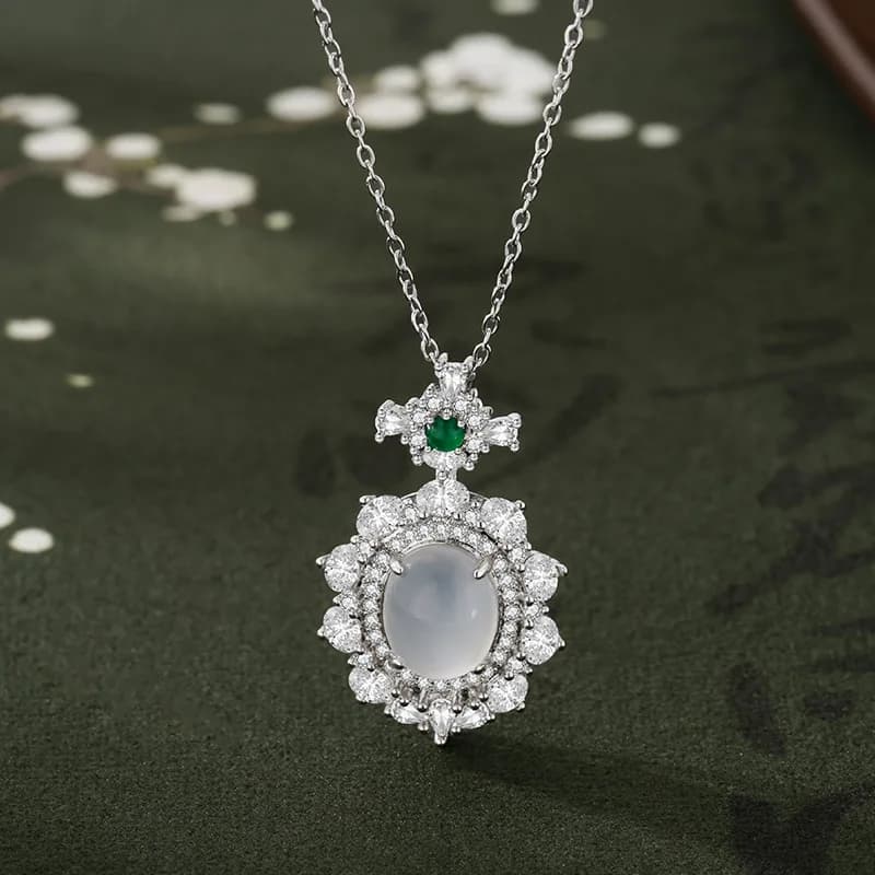 New in sparkling limestone flower pendant with natural ice seeds silver 925 jewelry gift with light luxury necklace inlaid with full diamonds