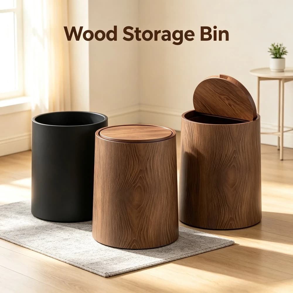 Retro Pp Plastics Wastebasket High-capacity Waterproof Trash Can Durable Bathroom Recycle Cube Bin for Kitchen Garbage Home