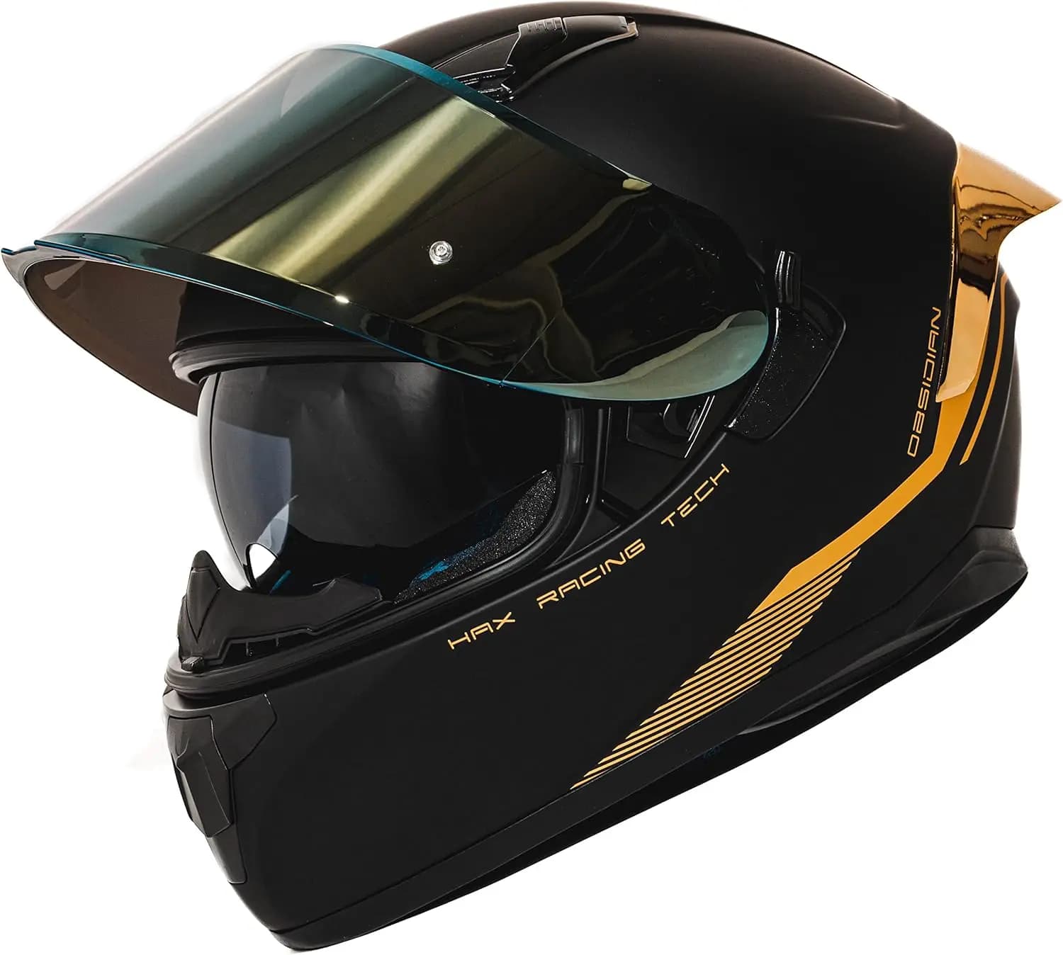 Casco moto per adulti Obsidian Full Face con doppia visiera per moto da strada con Pinlock Ready Approvato DOT Nero opaco Oro