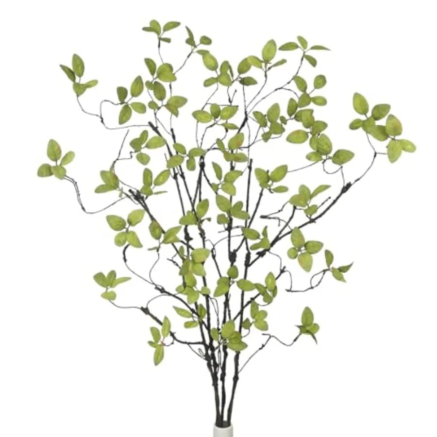 4 Pcs Artificial Greenery Stems Twigs and Branches for Vases 32.7" Faux Branches with Green Leaves Fake Ficus Twigs Plants for