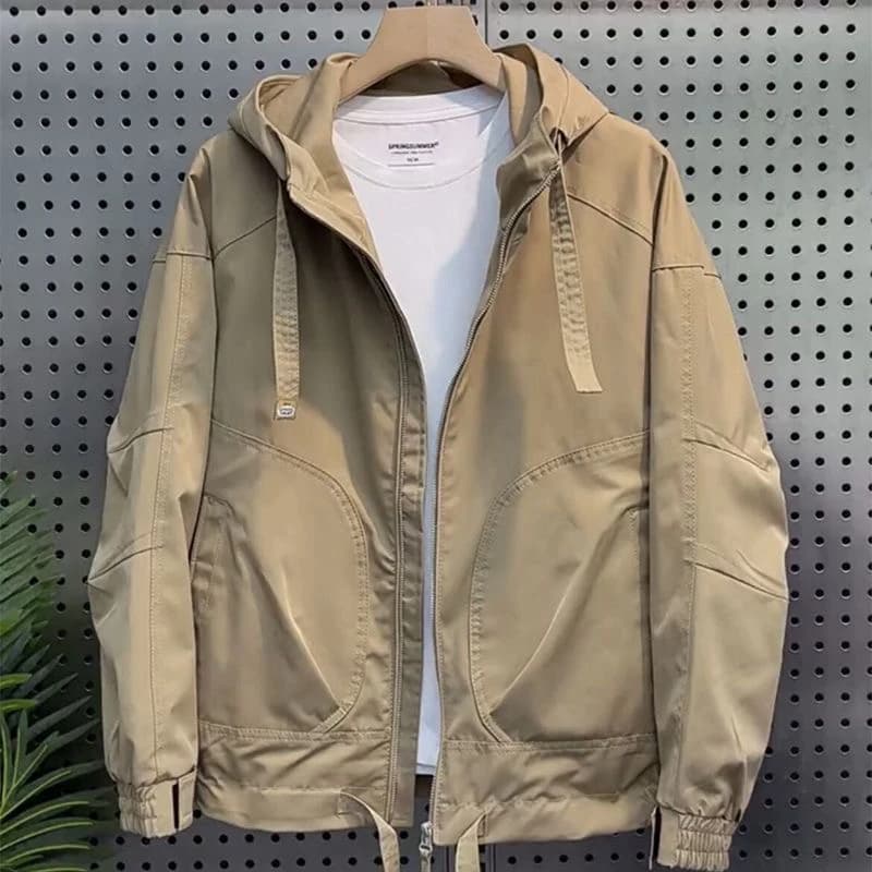Youth Men's Casual American Style Hooded Shoulder Drop Workwear Jacket Large Size Autumn Winter New Fashion Urban Velvet Coat