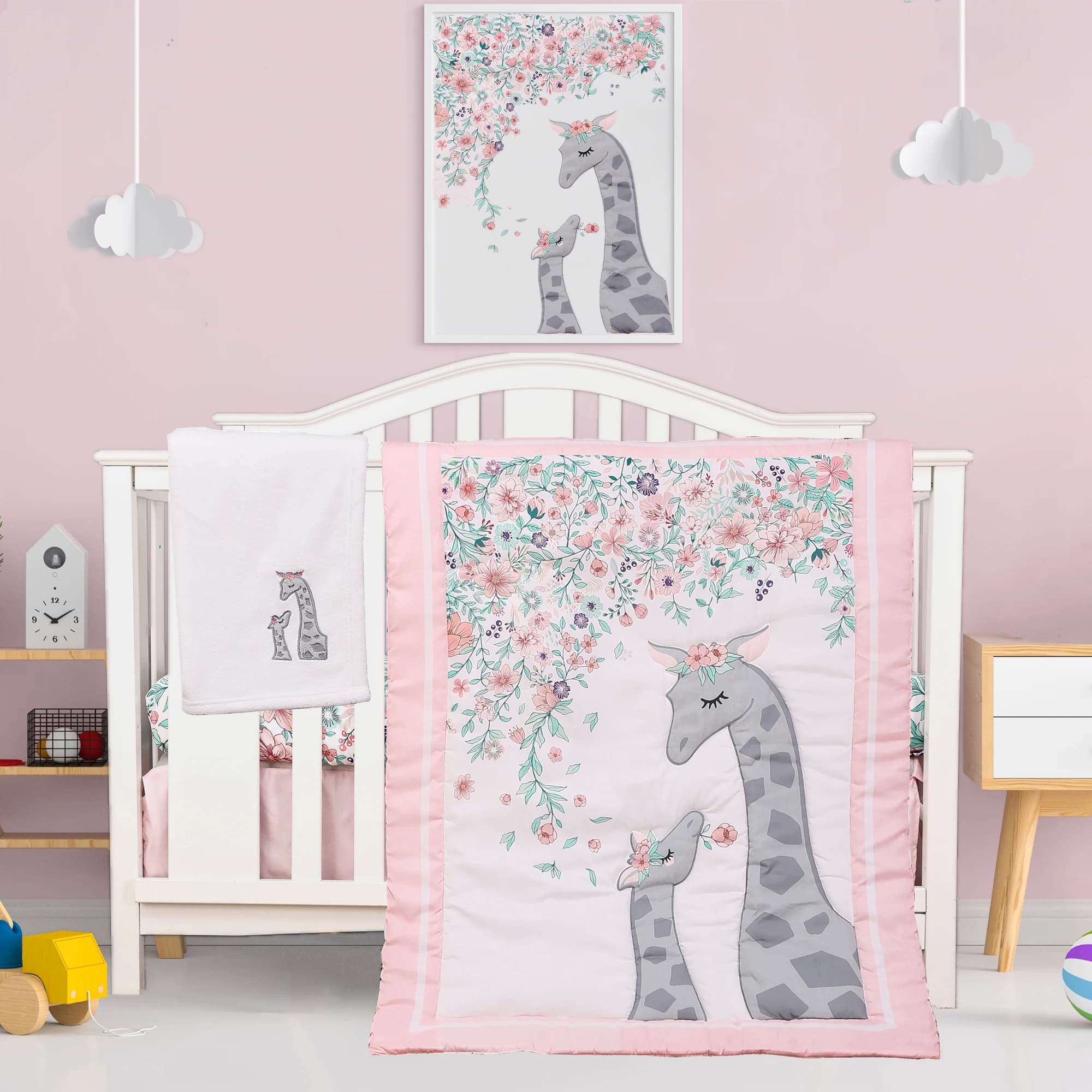 4 pezzi fiore giraffa lusso bambina culla biancheria da letto set culla para bebes (piumino lenzuolo con angoli gonna coperta)