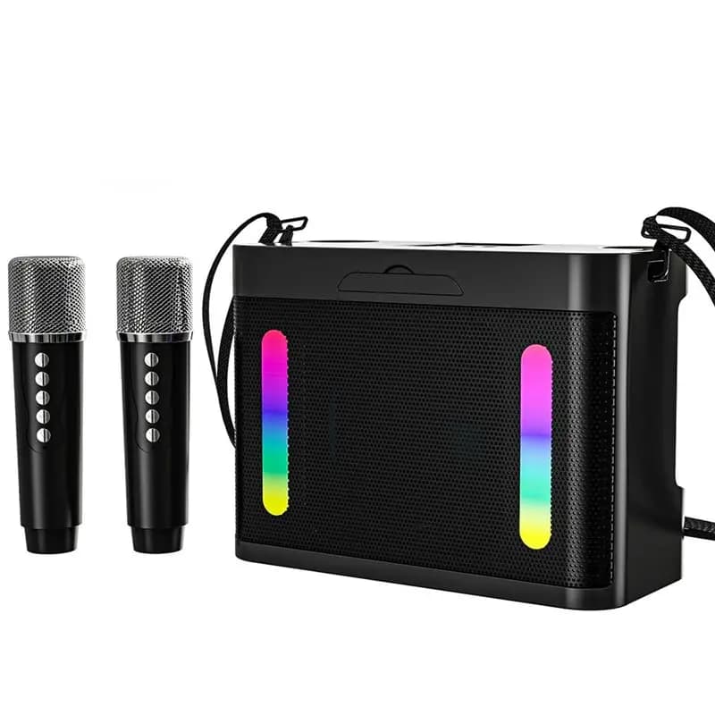 Macchina per Karaoke Sensibile con 2 Microfoni, Altoparlante Subwoofer Bluetooth Wireless Portatile, Luci Colorate Stereo per Feste in Famiglia