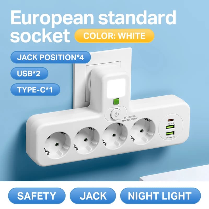 Spina UE Presa multipla CA Presa multipla montata a parete Filtro di rete universale Porte USB Adattatore luce interruttore separato